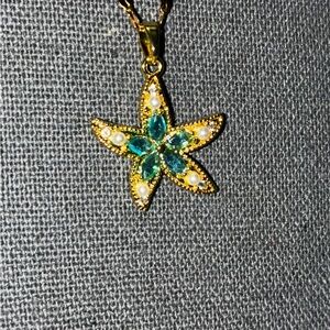 Gold and Green Starfish Pendant Necklace